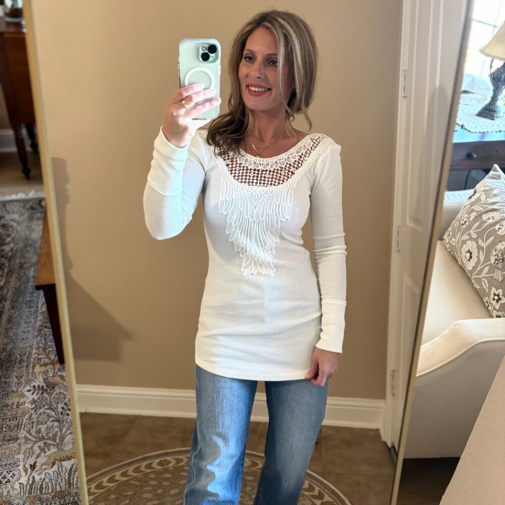 Free People XS Crochet Thermal (OLD Free People-one of a kind) Retail $128 - Picture 2 of 7